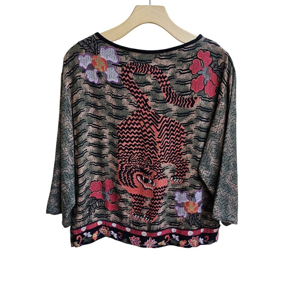 Dorothy Schoelen Platinum Rayon Tiger Print Top, Shows Some Wear, Size S, Loose - Picture 2 of 11